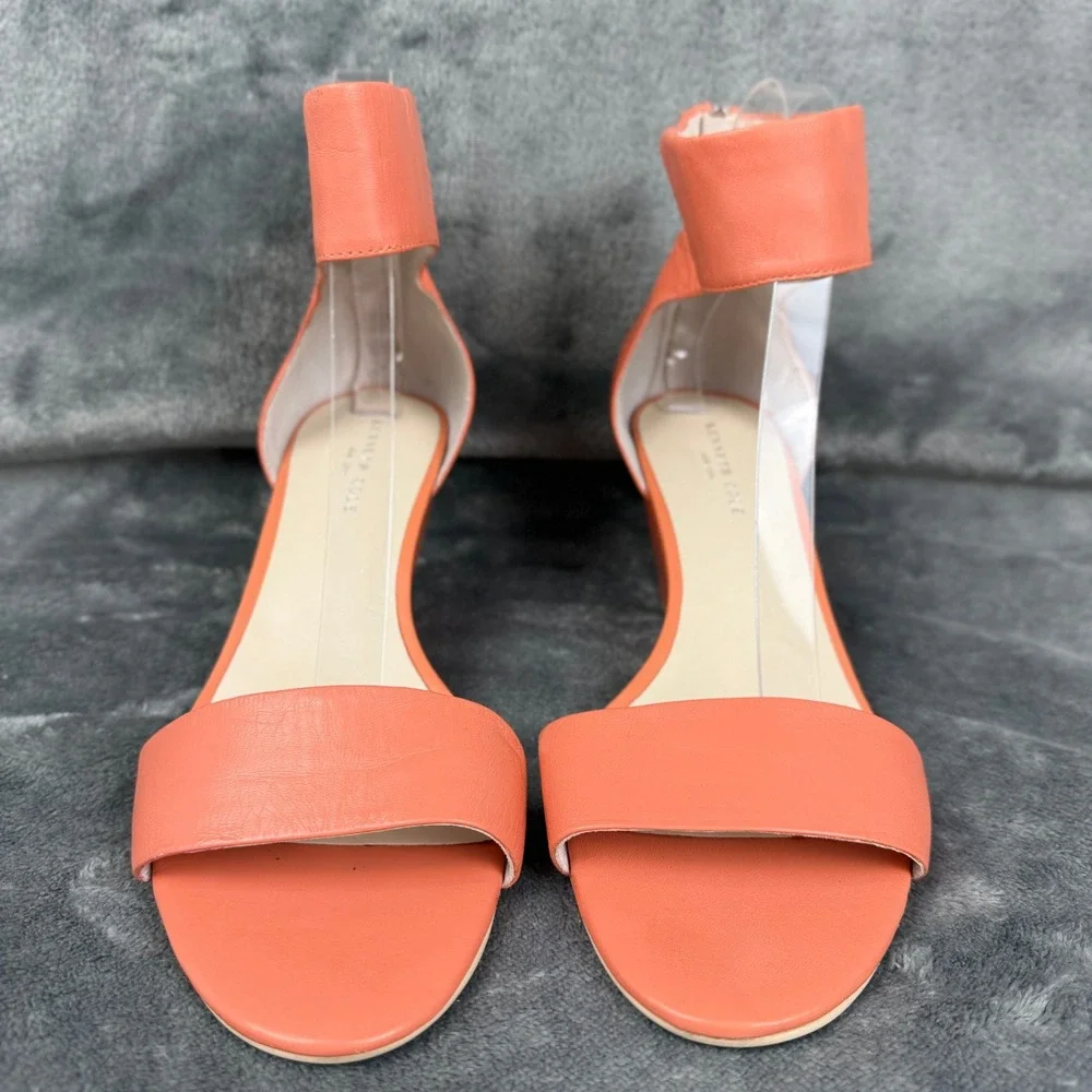 Kenneth Cole Reaction Orange‎ Leather Ankle Strap Wedge Heel Sandals 9.5M